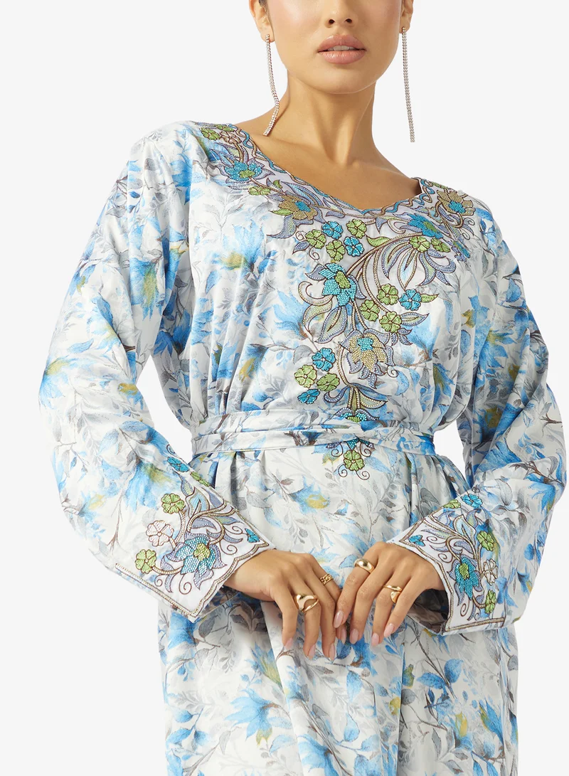 hayas closet  Floral printed Belted Jalabiya for Women | Best Price UAE